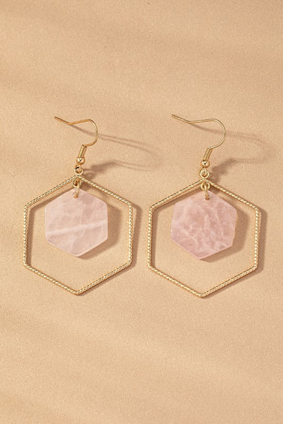 Hexagon hoop and stone drop earrings