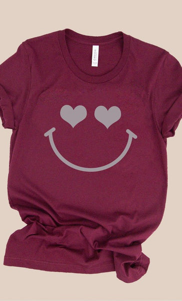 Heart Eyes Smiley Valentines Graphic Tee