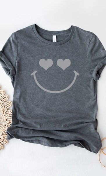 Heart Eyes Smiley Valentines Graphic Tee
