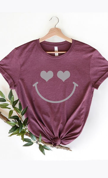 Heart Eyes Smiley Valentines Graphic Tee