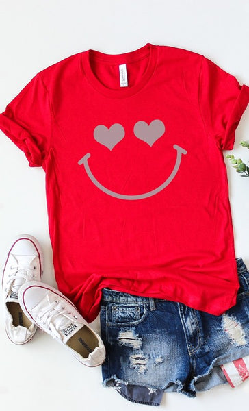 Heart Eyes Smiley Valentines Graphic Tee