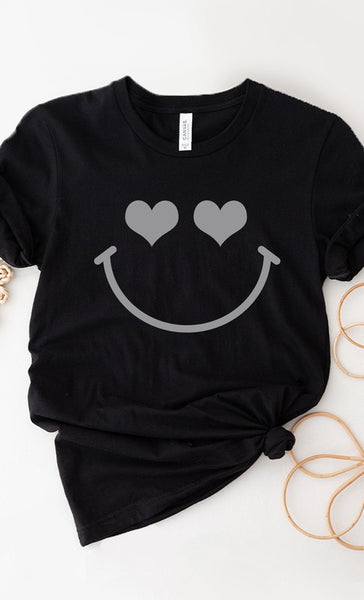 Heart Eyes Smiley Valentines Graphic Tee