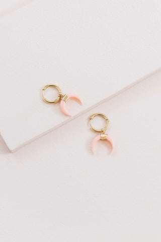 Double Horn Pink Hoop Earrings - 14K