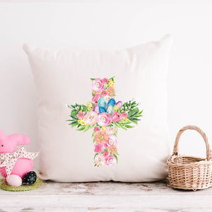 Floral Cross Pillow Cover