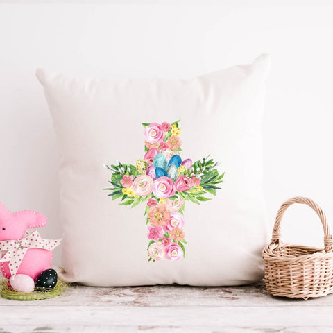 Floral Cross Pillow Cover