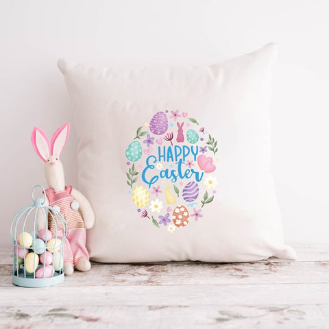 Happy Easter Watercolor Egg Pillow Cover