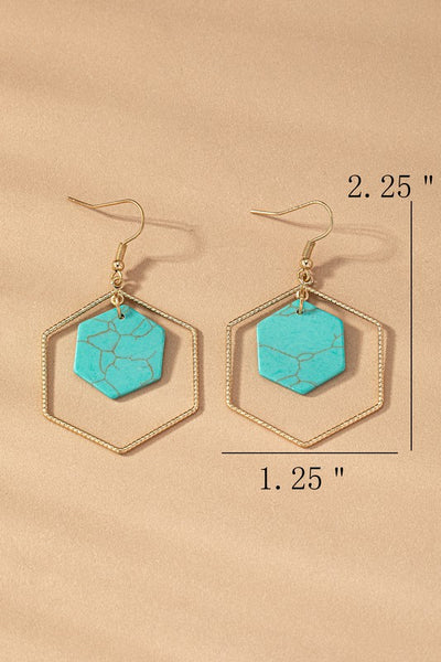 Hexagon hoop and stone drop earrings