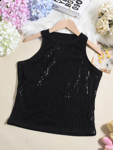 Party vest leopard print sequin tank top: Pink / M