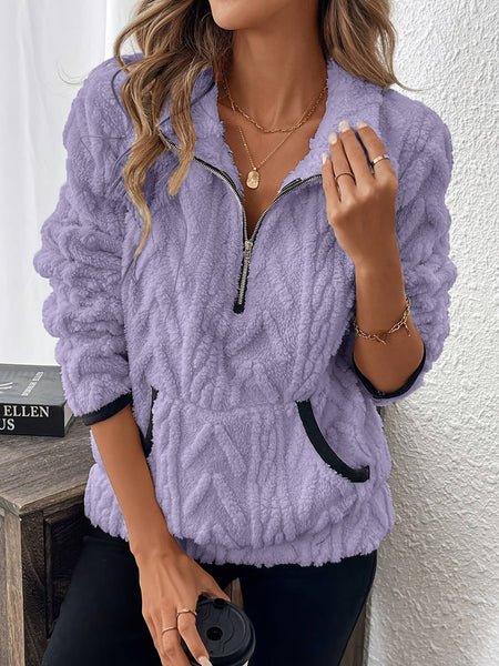 Pocket texture zip-up teddy sweatshirt: Darkgray / L