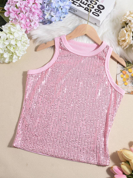 Party vest leopard print sequin tank top: Pink / S