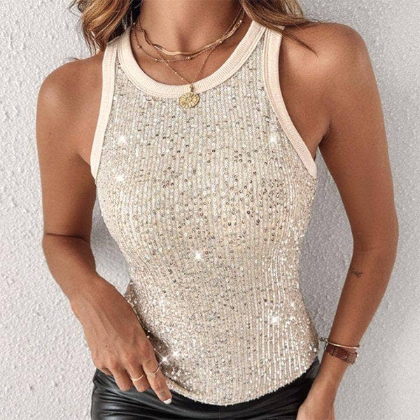 Party vest leopard print sequin tank top: Pink / S