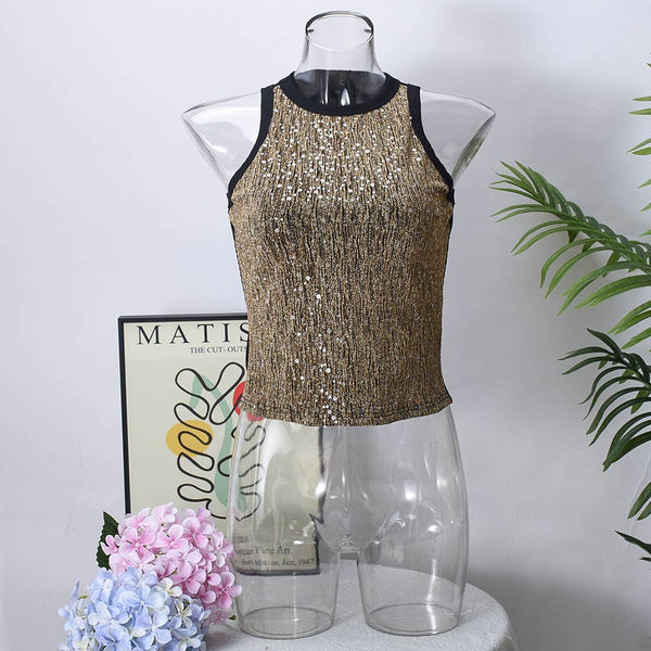 Party vest leopard print sequin tank top: Pink / M