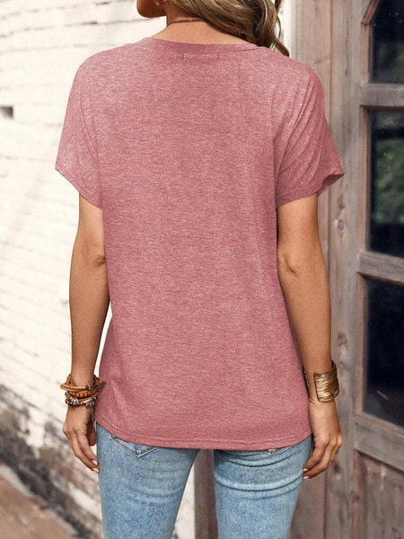 Crewneck Button Front Short Sleeve Shirt: Black / 2XL