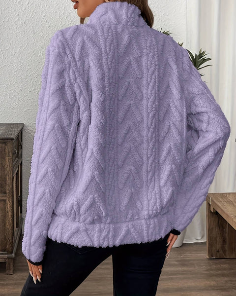 Pocket texture zip-up teddy sweatshirt: Darkgray / 2XL