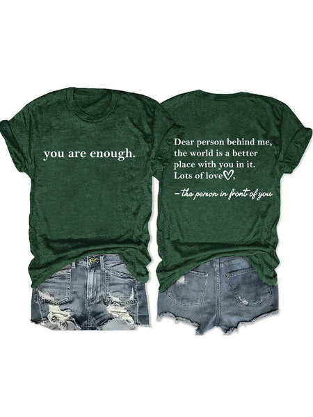 You are enough slogan basic short sleeve t-shirt: Green / S
