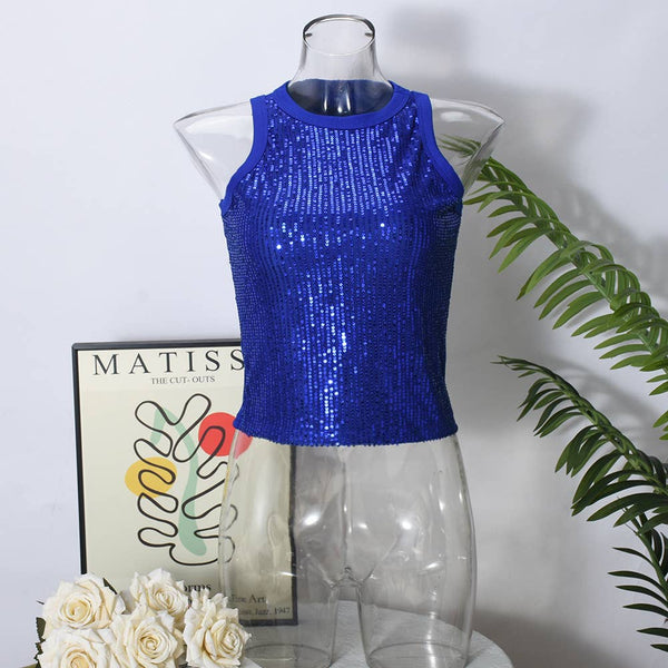 Party vest leopard print sequin tank top: Pink / L