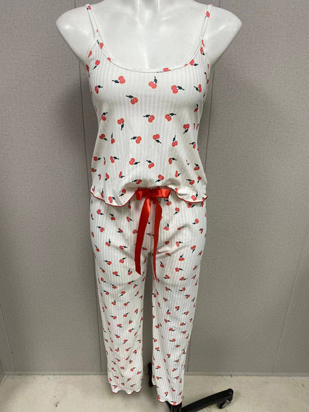 Valentines Red Heart Print cami pajama Lounge Set: WhiteB / M