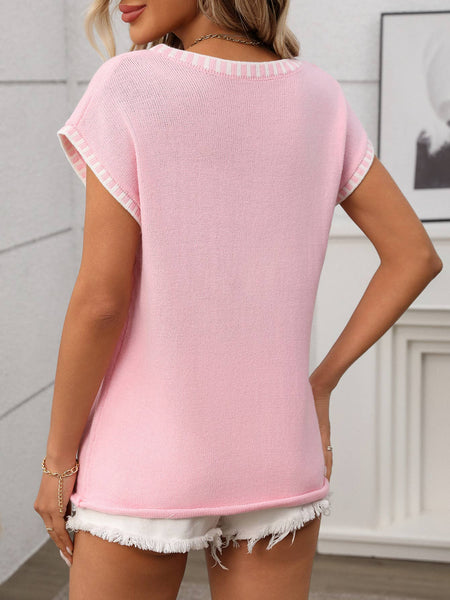 V-Neck Striped Sleeveless Sweater Vest: Blue / M