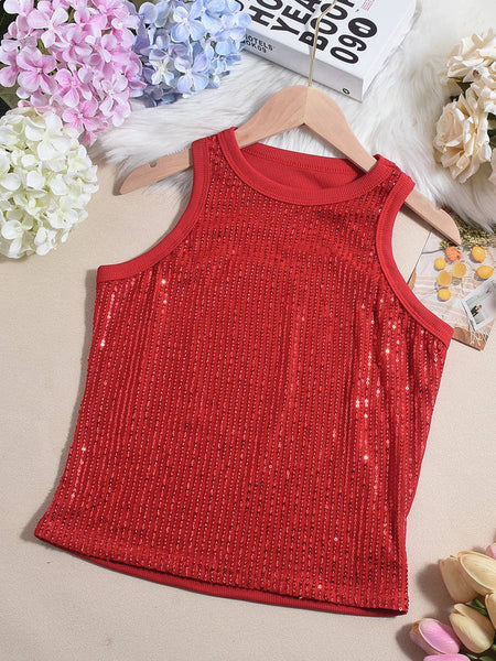 Party vest leopard print sequin tank top: Pink / M