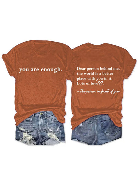 You are enough slogan basic short sleeve t-shirt: Green / L