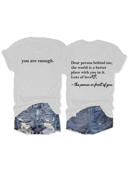 You are enough slogan basic short sleeve t-shirt: Green / XL