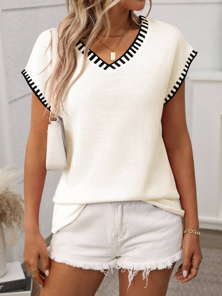 V-Neck Striped Sleeveless Sweater Vest: Blue / S
