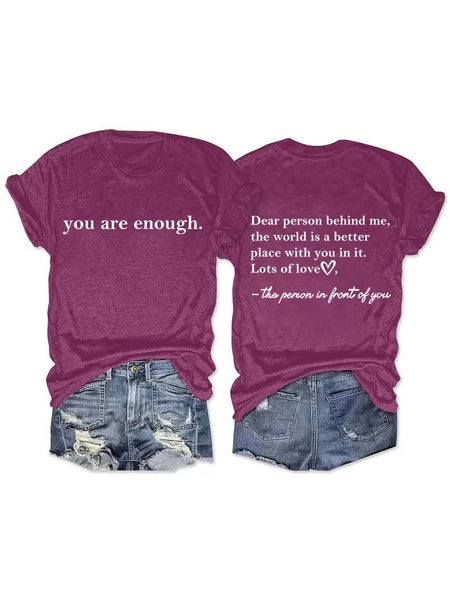 You are enough slogan basic short sleeve t-shirt: Green / S