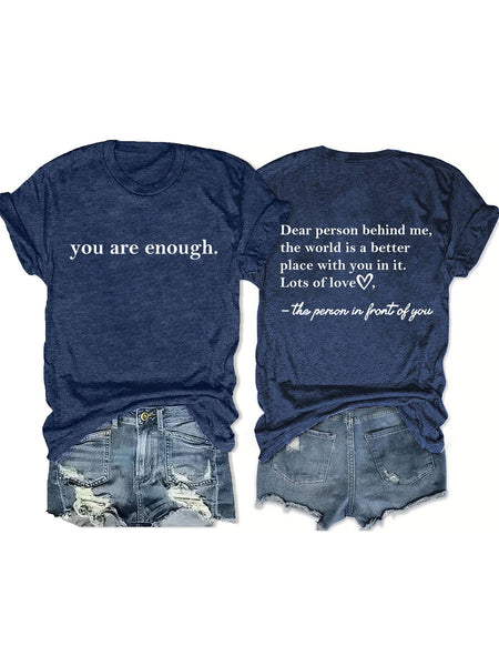 You are enough slogan basic short sleeve t-shirt: Green / S
