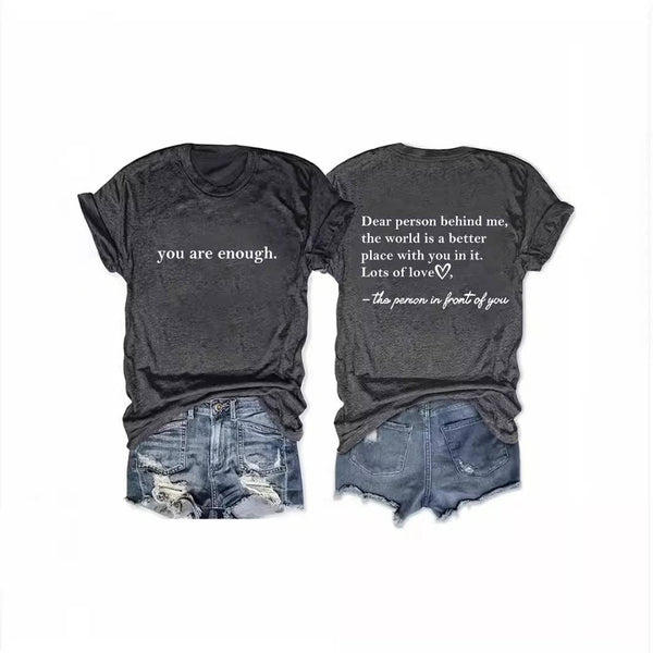 You are enough slogan basic short sleeve t-shirt: Green / S
