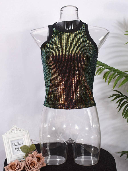 Party vest leopard print sequin tank top: Pink / M