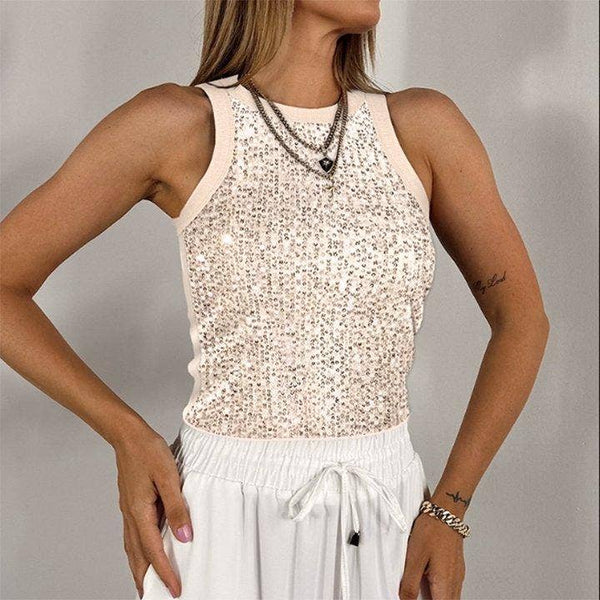 Party vest leopard print sequin tank top: Pink / M