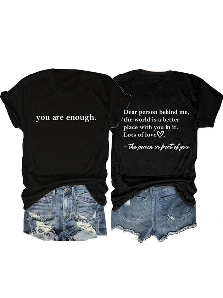 You are enough slogan basic short sleeve t-shirt: Green / S