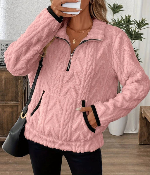 Pocket texture zip-up teddy sweatshirt: Darkgray / 2XL